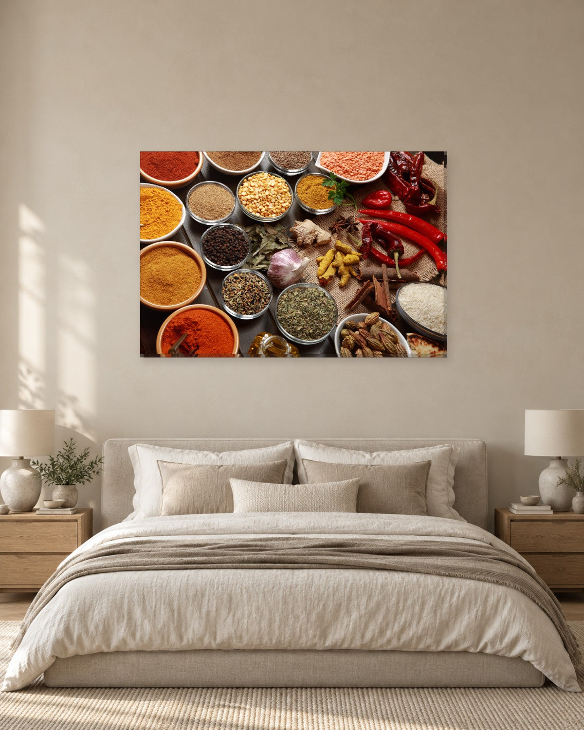 Indian Spices Kitchen Canvas Wall Art - Turmeric, Chillies and Lentils - Gallery Canvas - 38mm / 48 x 32 / Unframed preview
