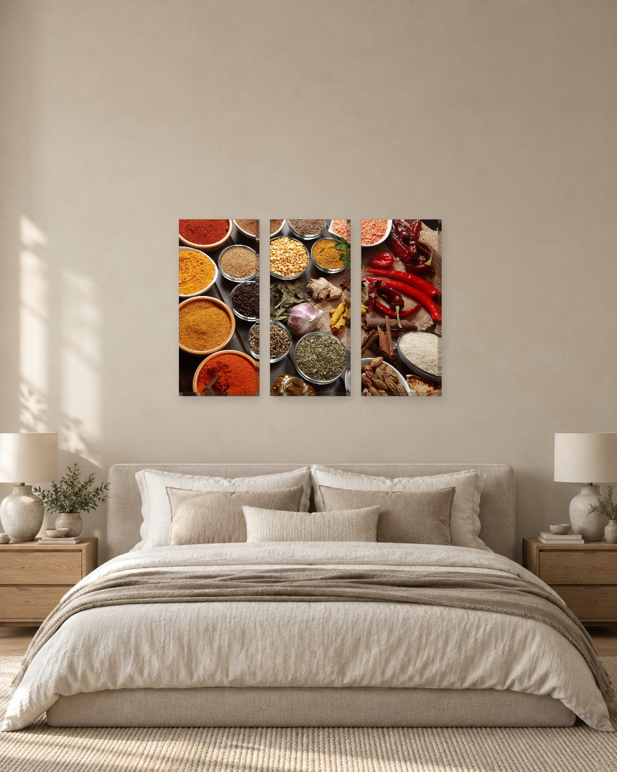 Indian Spices Kitchen Canvas Wall Art - Turmeric, Chillies and Lentils - Gallery Canvas - 38mm / 48 x 32 / Unframed preview
