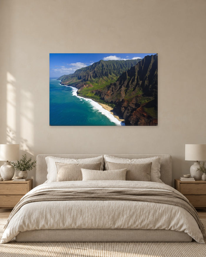Na Pali Coast Hawaii Canvas Wall Art - Green Cliffs and Blue Ocean - Gallery Canvas - 38mm / 48 x 32 / Unframed preview