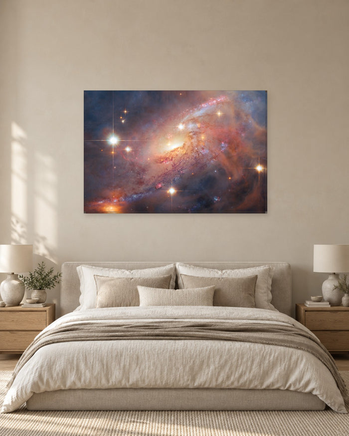 Spiral Galaxy Space Canvas Wall Art - Pink and Gold Stars - Gallery Canvas - 38mm / 48 x 32 / Unframed preview