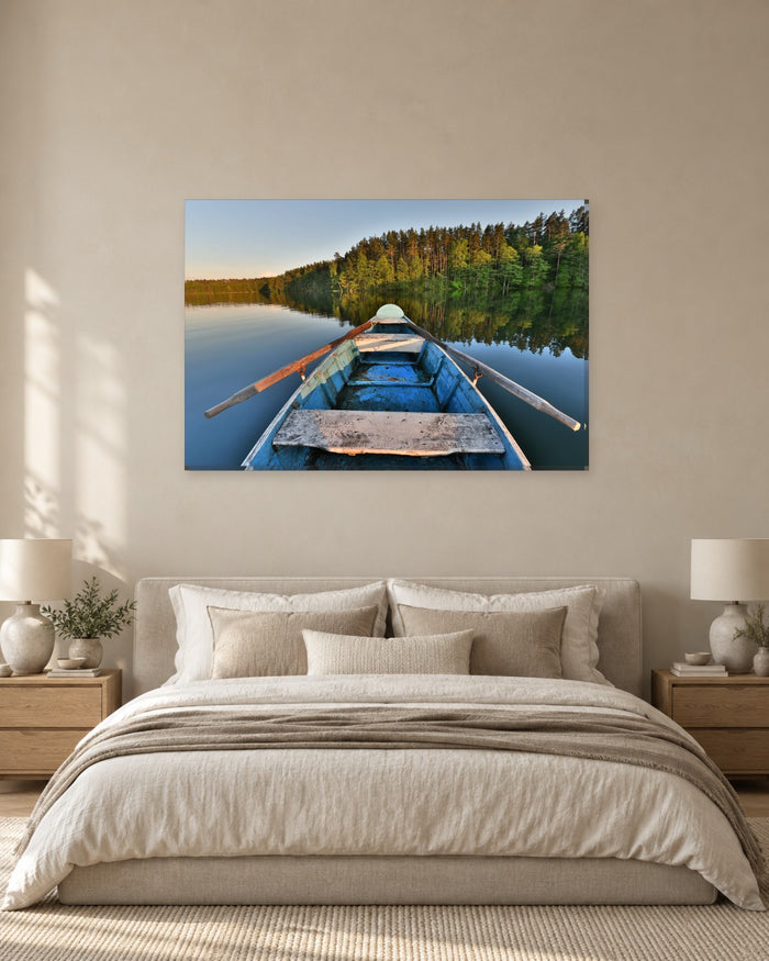 Old Rowing Boat on a Calm Lake Canvas Wall Art - Forest Reflections - Gallery Canvas - 38mm / 48 x 32 / Unframed preview