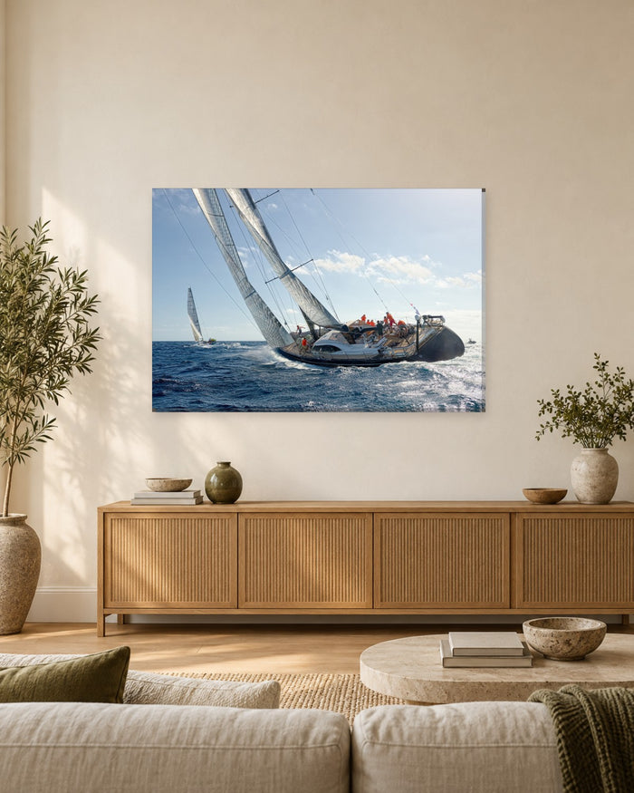 Sailing Yacht Canvas Wall Art - Racing Yacht Heeling on Blue Sea - Gallery Canvas - 38mm / 48 x 32 / Unframed preview