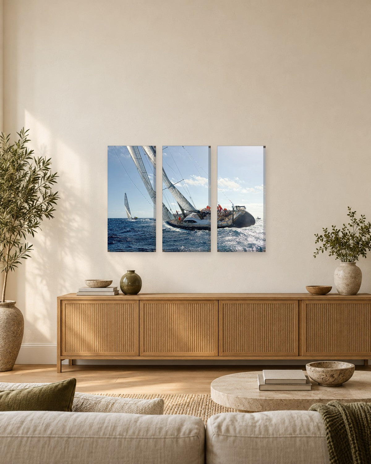 Sailing Yacht Canvas Wall Art - Racing Yacht Heeling on Blue Sea - Gallery Canvas - 38mm / 48 x 32 / Unframed preview