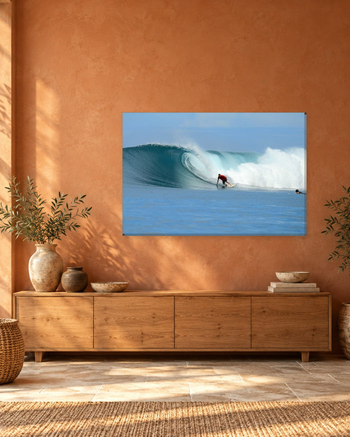 Surfing Canvas Wall Art - Surfer Riding a Turquoise Barrel Wave - Gallery Canvas - 38mm / 48 x 32 / Unframed preview