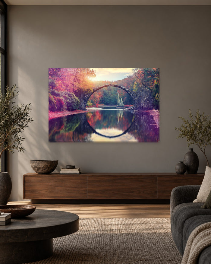 Devil's Bridge Kromlau Germany Canvas Wall Art - Rakotz Bridge Autumn Reflection - Gallery Canvas - 38mm / 48 x 32 / Unframed preview