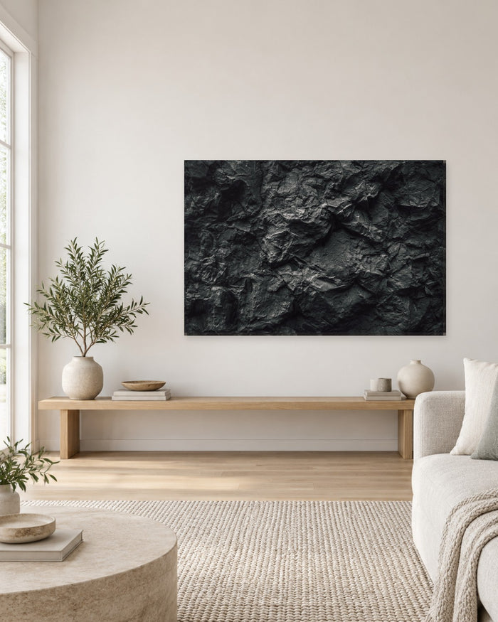 Black Rock Texture Canvas Wall Art - Dark Charcoal Stone Close-Up - Gallery Canvas - 38mm / 48 x 32 / Unframed preview