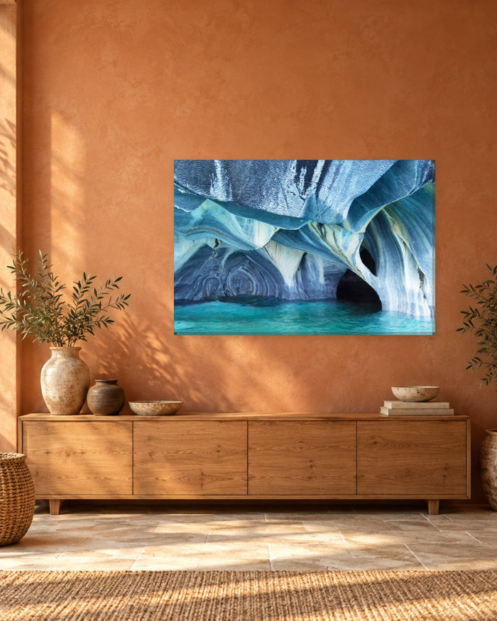 Blue Marble Caves Canvas Wall Art - Turquoise Water and Swirling Rock - Gallery Canvas - 38mm / 48 x 32 / Unframed preview