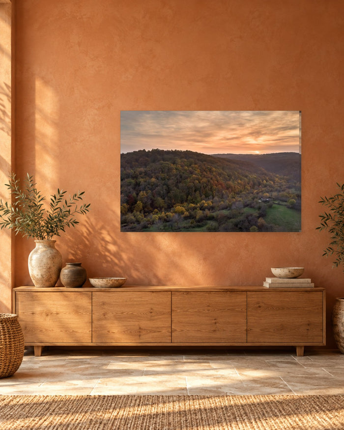 Autumn Forest Hills at Sunset Canvas Wall Art - Bulgaria Countryside Landscape - Gallery Canvas - 38mm / 48 x 32 / Unframed preview