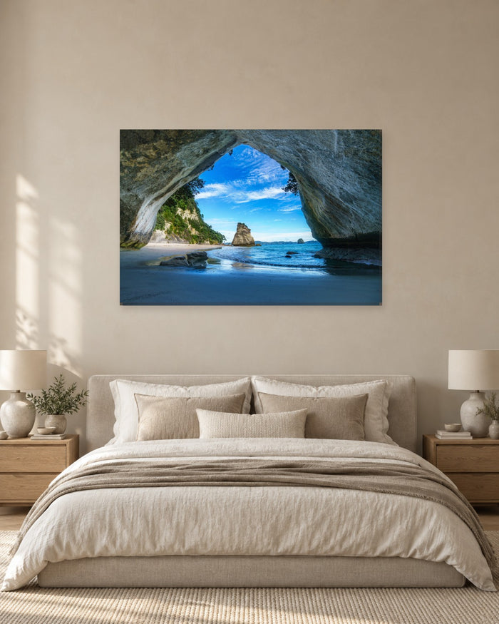 Cathedral Cove New Zealand Canvas Wall Art - Sea Arch and Blue Coromandel Coast - Gallery Canvas - 38mm / 48 x 32 / Unframed preview