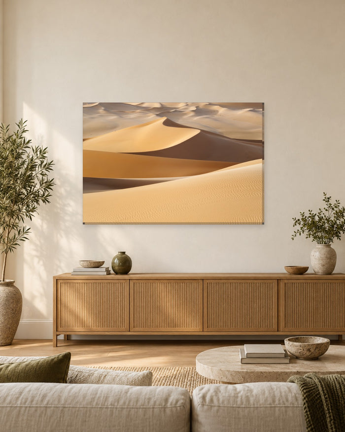 Golden Desert Sand Dunes Canvas Wall Art - Soft Rippled Sand Waves - Gallery Canvas - 38mm / 48 x 32 / Unframed preview