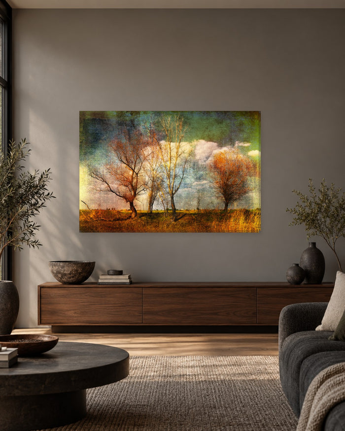 Grunge Autumn Trees Abstract Canvas Wall Art - Textured Rustic Landscape - Gallery Canvas - 38mm / 48 x 32 / Unframed preview