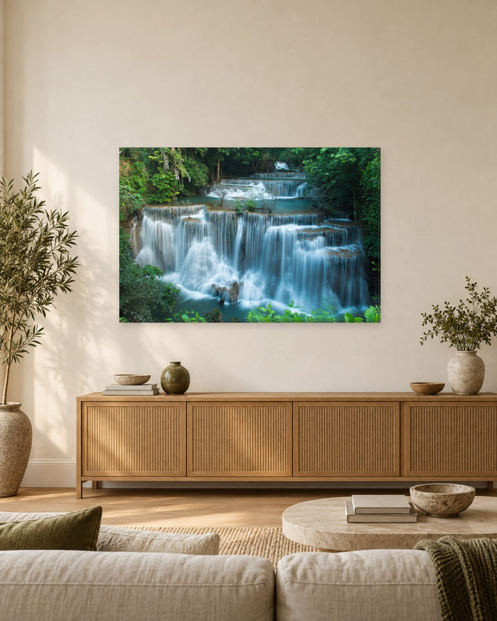 Huay Mae Khamin Waterfall Thailand Canvas Wall Art - Turquoise Jungle Cascades - Gallery Canvas - 38mm / 48 x 32 / Unframed preview