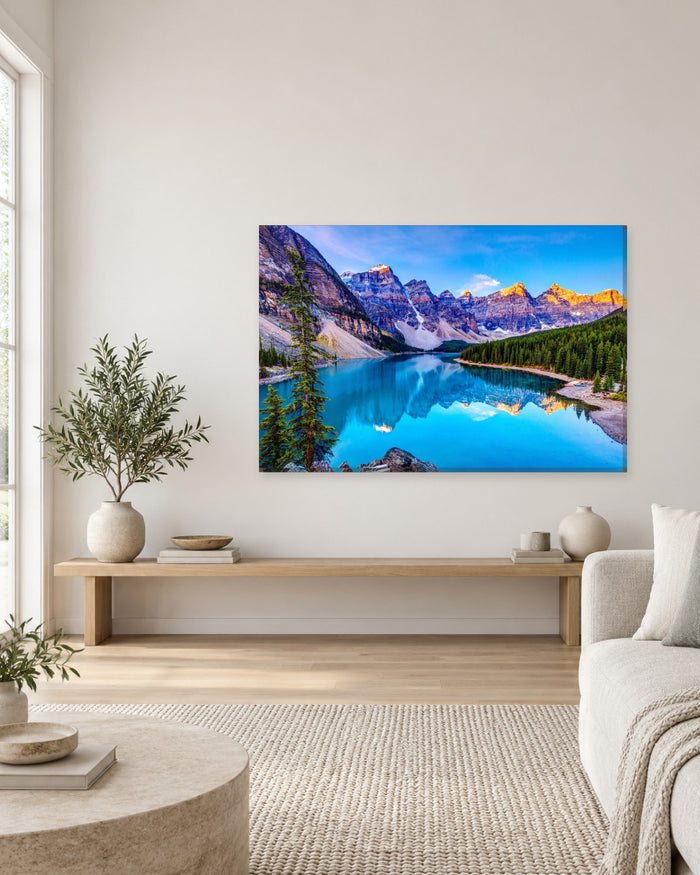Moraine Lake Canada Canvas Wall Art - Valley of the Ten Peaks at Golden Hour - Gallery Canvas - 38mm / 48 x 32 / Unframed preview