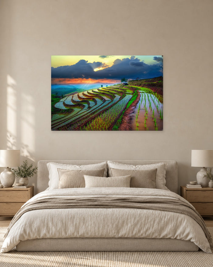 Terraced Rice Fields Chiang Mai Thailand Canvas Wall Art - Mae Jam Village Sunset - Gallery Canvas - 38mm / 48 x 32 / Unframed preview