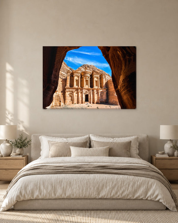 Petra Jordan Canvas Wall Art - Rose Stone Temple Seen Through a Cave - Gallery Canvas - 38mm / 48 x 32 / Unframed preview