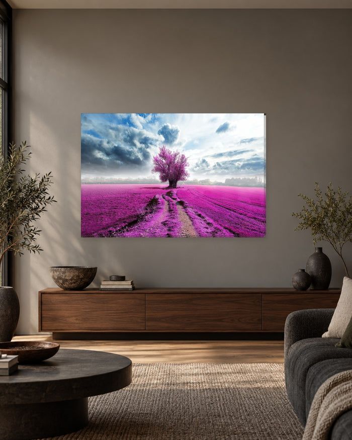 Pink Tree in a Magenta Field Canvas Wall Art - Surreal Purple Landscape - Gallery Canvas - 38mm / 48 x 32 / Unframed preview