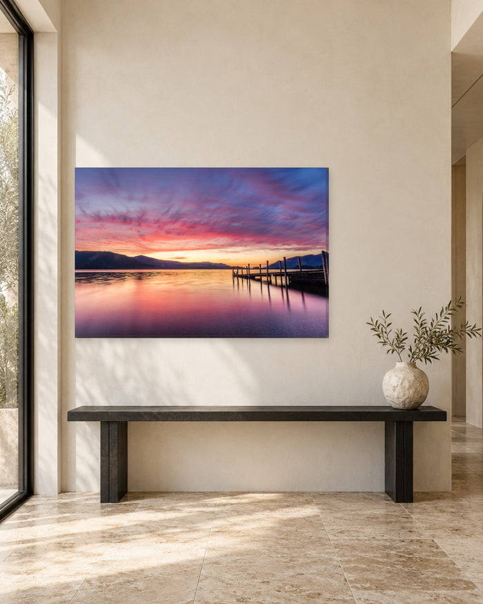 Ashness Jetty Lake District Canvas Wall Art - Pink Sunset Over Derwentwater - Gallery Canvas - 38mm / 48 x 32 / Unframed preview