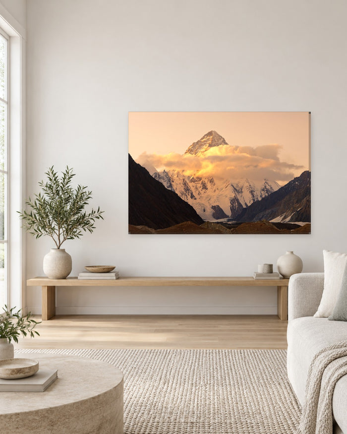 Sunset at K2 Canvas Wall Art - Golden Karakoram Mountains Pakistan - Gallery Canvas - 38mm / 48 x 32 / Unframed preview