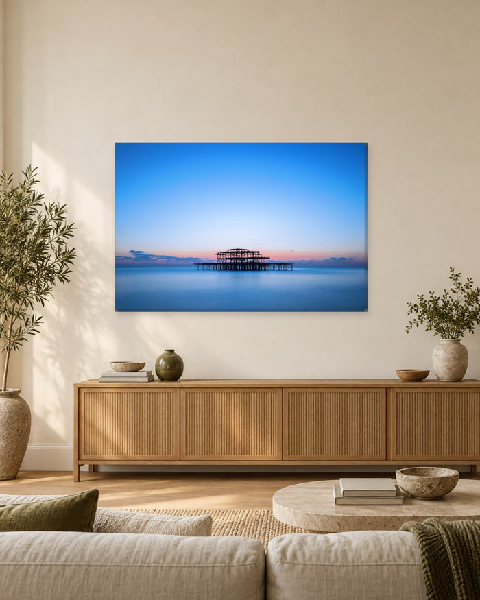 Brighton West Pier Canvas Wall Art - Blue Sea at Dusk with Pastel Horizon - Gallery Canvas - 38mm / 48 x 32 / Unframed preview
