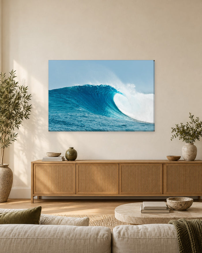 Big Blue Ocean Wave Canvas Wall Art - Breaking Wave Crest and White Spray - Gallery Canvas - 38mm / 48 x 32 / Unframed preview
