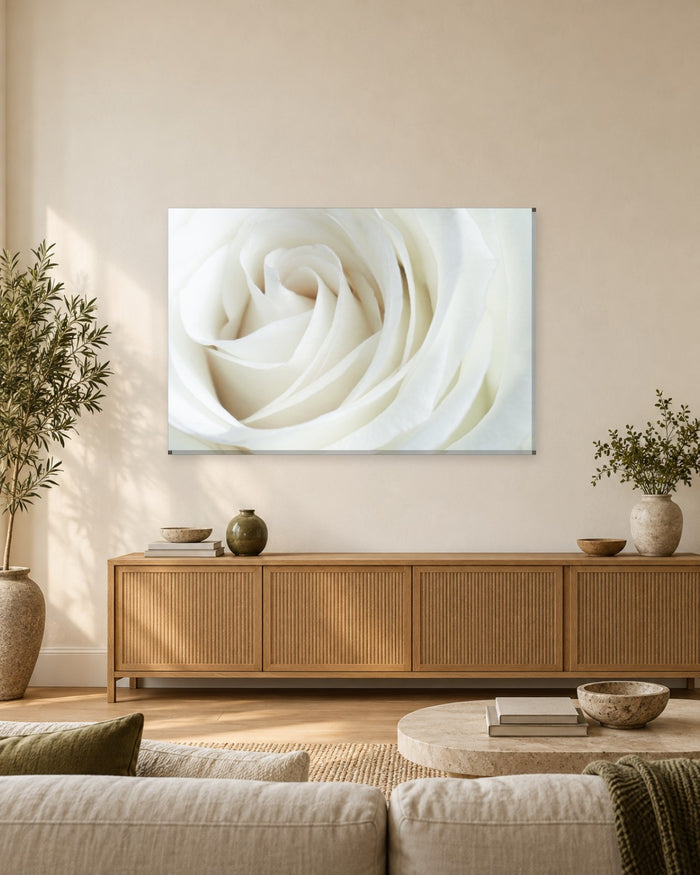 White Rose Close-Up Canvas Wall Art - Soft Spiralling Petals - Gallery Canvas - 38mm / 48 x 32 / Unframed preview