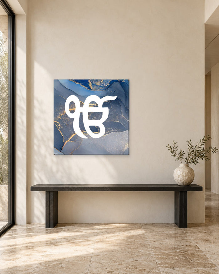 Ek Onkar Wall Art - Grey Blue and Gold Marble Sikh Symbol Square Canvas - Gallery Canvas - 38mm / 30 x 30 preview