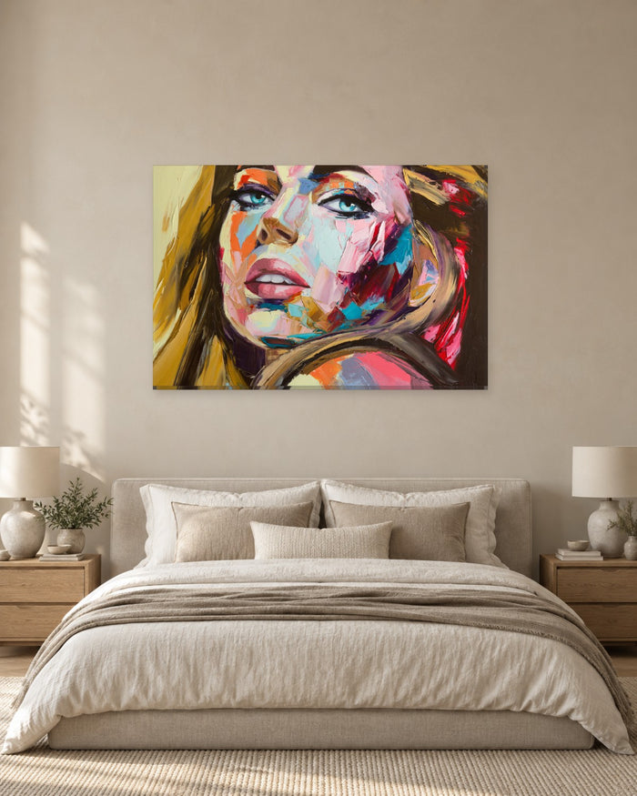 Colourful Woman Portrait Canvas Wall Art - Palette Knife Painting Style - Gallery Canvas - 38mm / 48 x 32 / Unframed preview