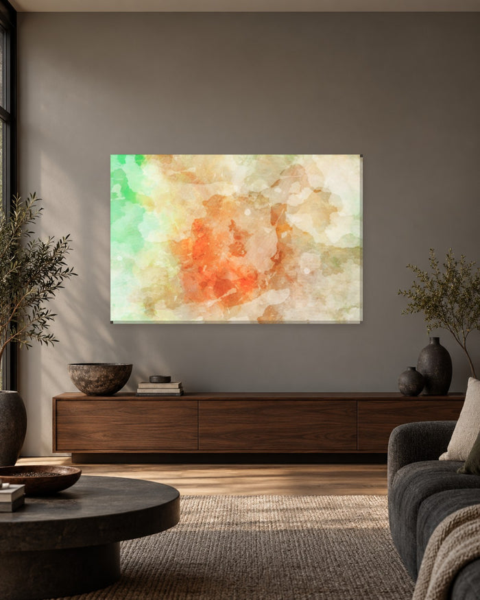 Orange and Mint Green Watercolour Abstract Canvas Wall Art - Gallery Canvas - 38mm / 48 x 32 / Unframed preview