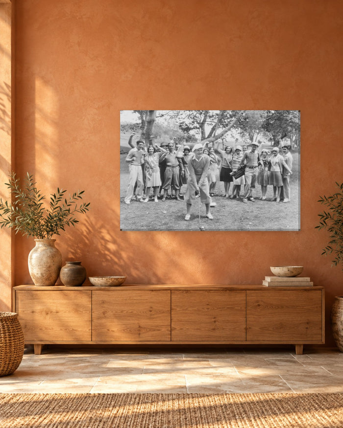 Vintage Golf Photo Canvas Wall Art - Black and White Golfer and Crowd - Gallery Canvas - 38mm / 48 x 32 / Unframed preview