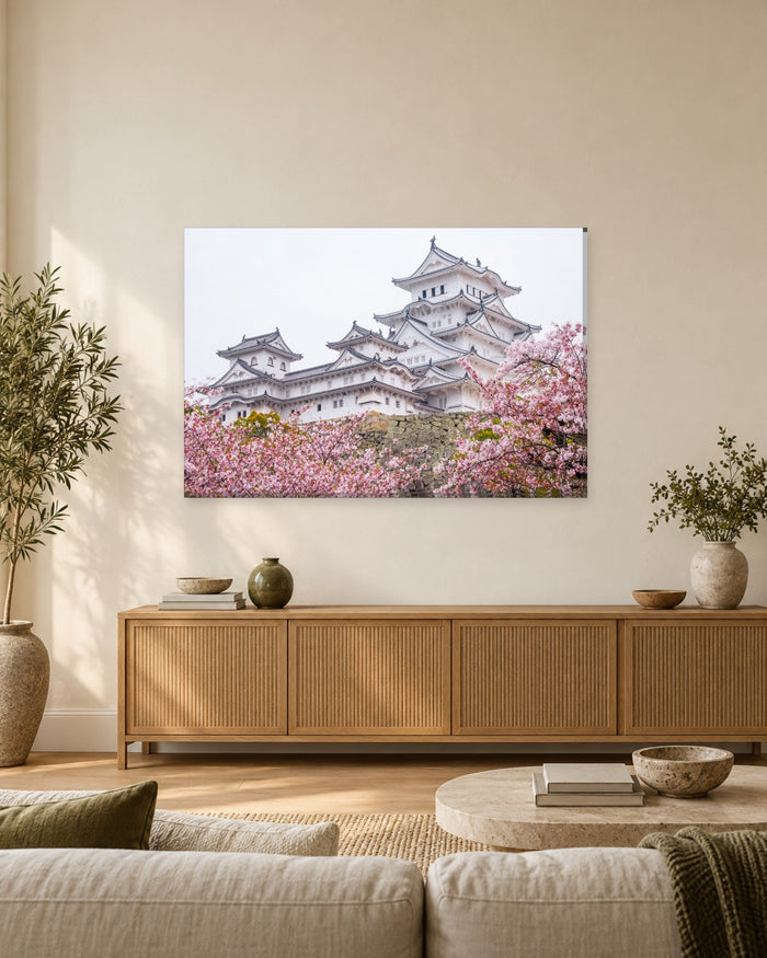 Himeji Castle Japan Canvas Wall Art - White Castle and Cherry Blossom - Gallery Canvas - 38mm / 48 x 32 / Unframed preview
