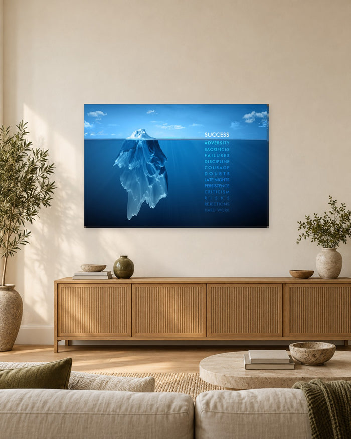 Success Iceberg Motivational Canvas Wall Art - Blue Ocean Landscape - Gallery Canvas - 38mm / 48 x 32 / Unframed preview