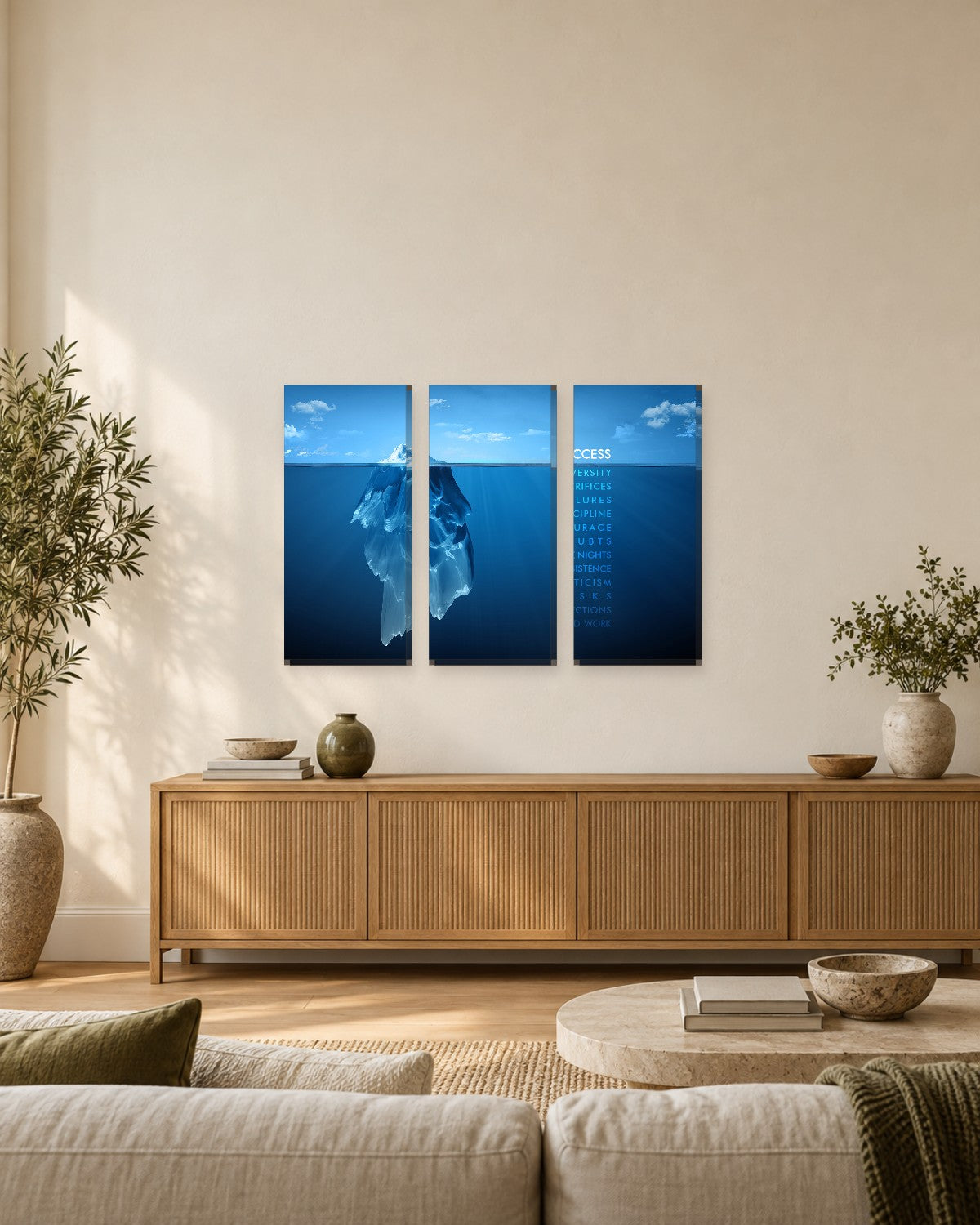 Success Iceberg Motivational Canvas Wall Art - Blue Ocean Landscape - Gallery Canvas - 38mm / 48 x 32 / Unframed preview