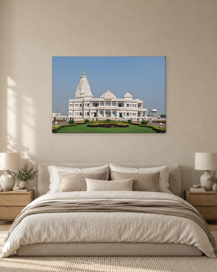 Prem Mandir Temple Vrindavan Canvas Wall Art - White Marble Hindu Temple - Gallery Canvas - 38mm / 48 x 32 / Unframed preview