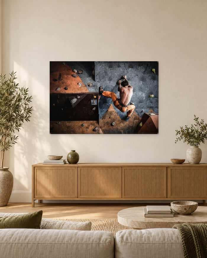 Rock Climber on an Indoor Bouldering Wall - Sports Canvas Wall Art - Gallery Canvas - 38mm / 48 x 32 / Unframed preview