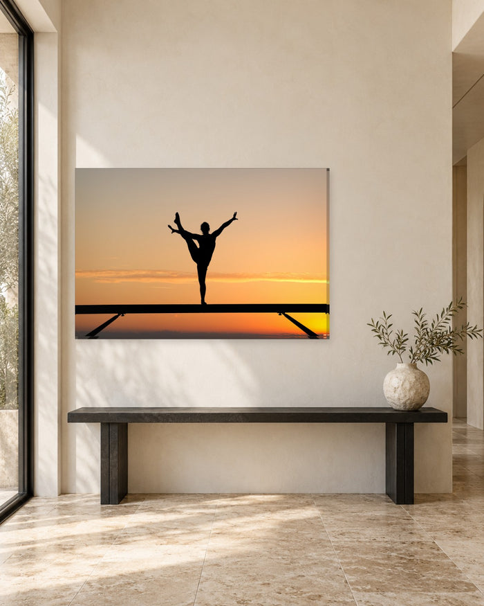 Yoga Silhouette at Sunset Canvas Wall Art - Orange Sky Fitness Art - Gallery Canvas - 38mm / 48 x 32 / Unframed preview