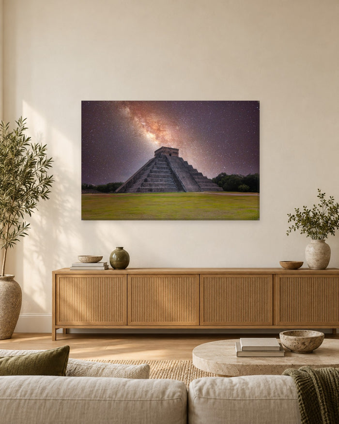 Chich-n Itz- Under the Milky Way - Night Sky Mexico Canvas Wall Art - Gallery Canvas - 38mm / 48 x 32 / Unframed preview
