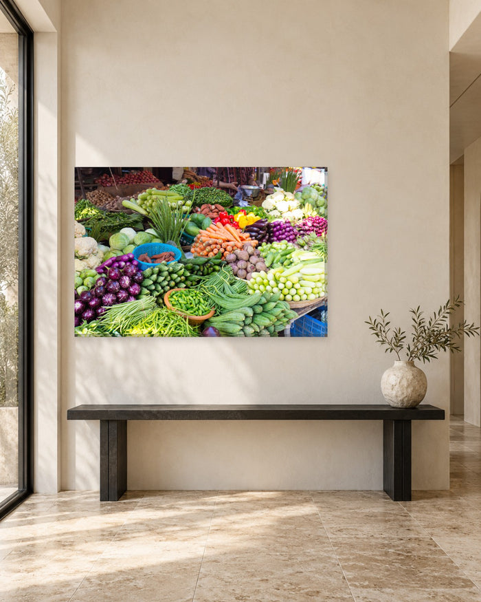 Colourful Vegetable Market Stall Canvas Wall Art - Kitchen Food Art - Gallery Canvas - 38mm / 48 x 32 / Unframed preview
