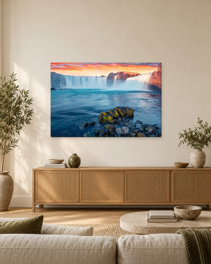 Godafoss Waterfall at Sunrise - Skj-lfandaflj-t River Iceland Canvas Wall Art - Gallery Canvas - 38mm / 48 x 32 / Unframed preview