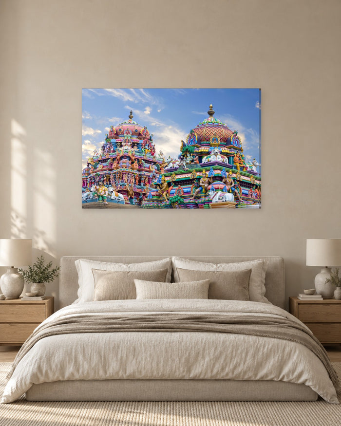 Twin Temple Towers of Kapaleeshwarar, Chennai - Colourful Hindu Canvas Wall Art - Gallery Canvas - 38mm / 48 x 32 / Unframed preview