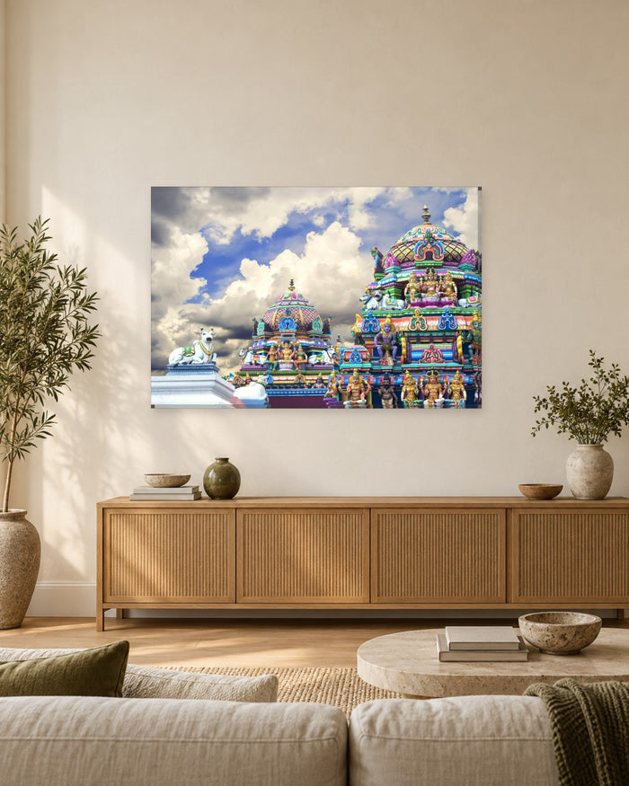 Kapaleeshwarar Temple Shrines Under White Clouds - Chennai Hindu Canvas Wall Art - Gallery Canvas - 38mm / 48 x 32 / Unframed preview