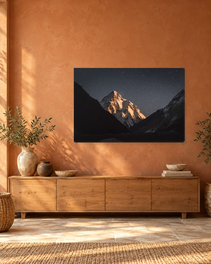 Starry Night Mountain Peak Canvas Wall Art - Snowy Summit Under the Stars - Gallery Canvas - 38mm / 48 x 32 / Unframed preview