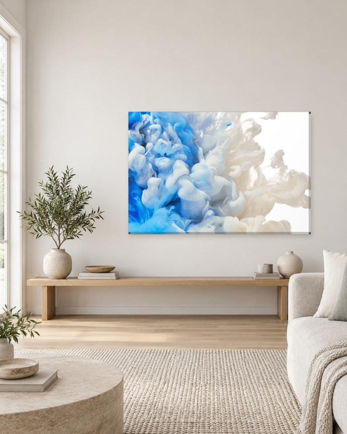 Blue and White Ink Cloud Abstract Canvas Wall Art - Billowing Smoke - Gallery Canvas - 38mm / 48 x 32 / Unframed preview