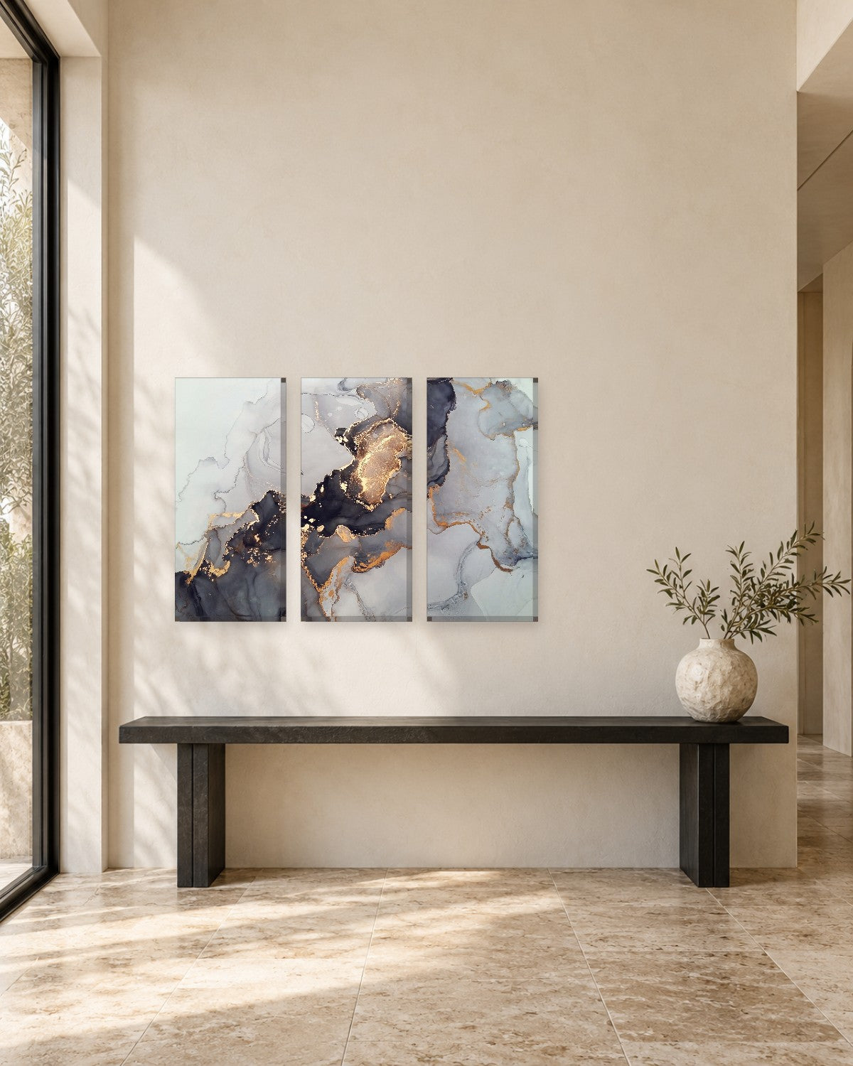 Black White and Gold Marble Effect Canvas Wall Art - Smoky Ink Abstract - Gallery Canvas - 38mm / 48 x 32 / Unframed preview