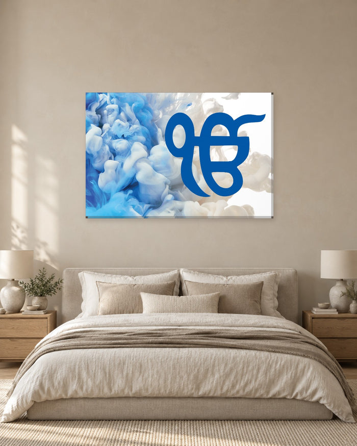 Ek Onkar Blue Paint Splash Canvas Wall Art - Sikh Art on White - Gallery Canvas - 38mm / 48 x 32 / Unframed preview