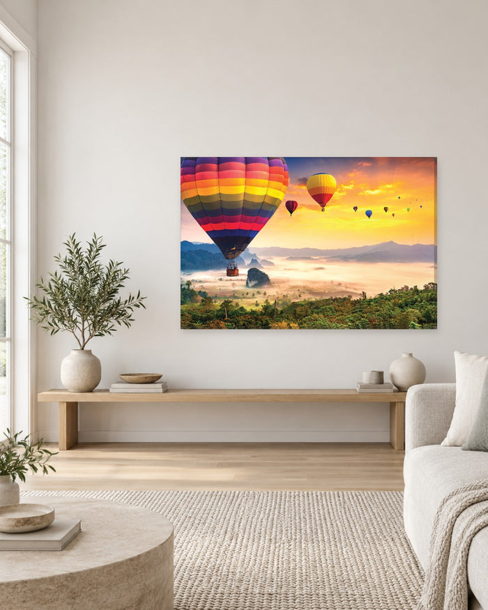 Hot Air Balloons at Sunrise Canvas Wall Art - Over Misty Valleys - Gallery Canvas - 38mm / 48 x 32 / Unframed preview