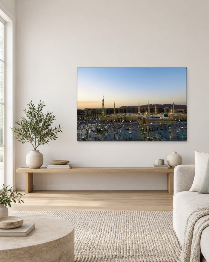 Masjid an-Nabawi Madinah Canvas Wall Art - Minarets at Sunset - Gallery Canvas - 38mm / 48 x 32 / Unframed preview