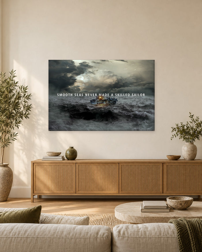Smooth Seas Never Made a Skilled Sailor Canvas - Black and White Storm - Gallery Canvas - 38mm / 48 x 32 / Unframed preview