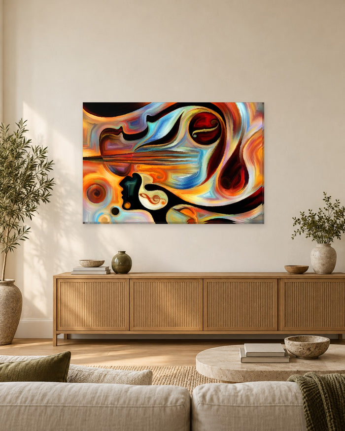 Abstract Music Canvas Wall Art - Swirling Faces and Musical Notes - Gallery Canvas - 38mm / 48 x 32 / Unframed preview