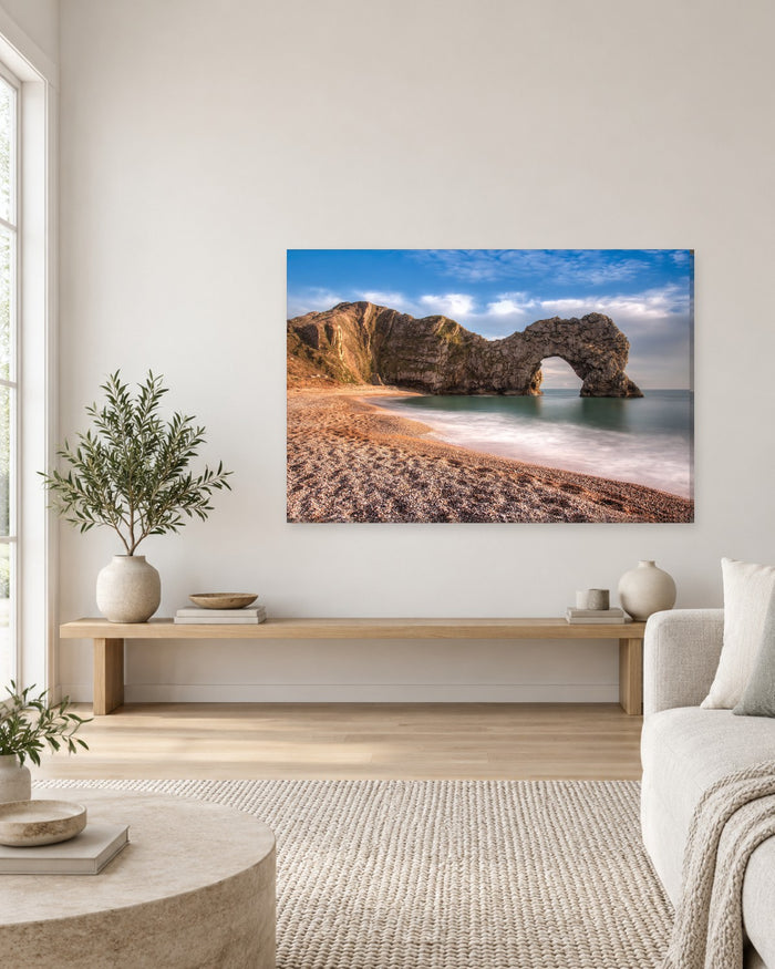 Durdle Door Canvas Wall Art - Jurassic Coast Sea Arch and Pebble Beach, Dorset - Gallery Canvas - 38mm / 48 x 32 / Unframed preview