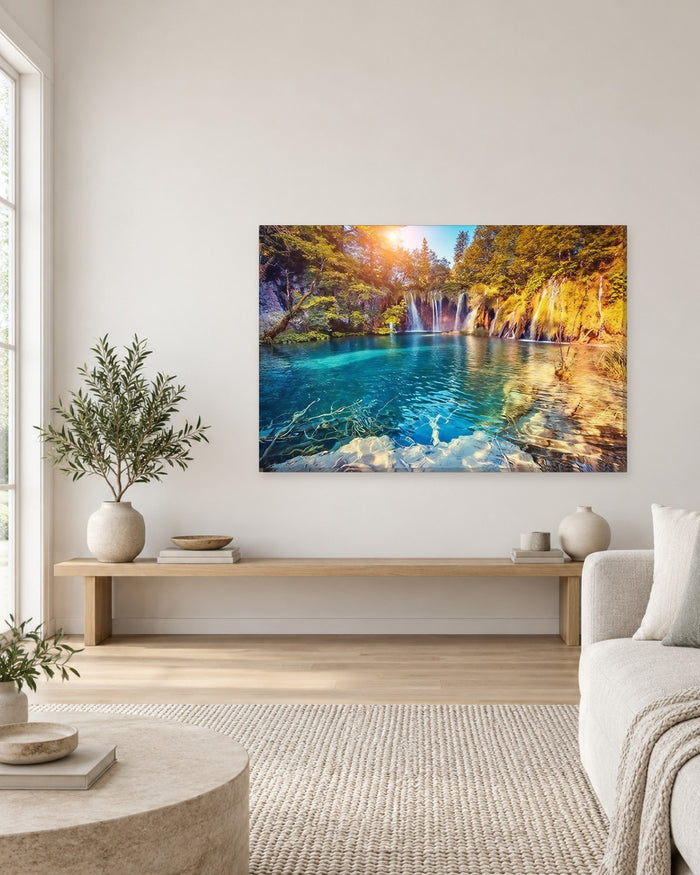 Plitvice Lakes Canvas Wall Art - Waterfalls and a Turquoise Lake, Croatia - Gallery Canvas - 38mm / 48 x 32 / Unframed preview